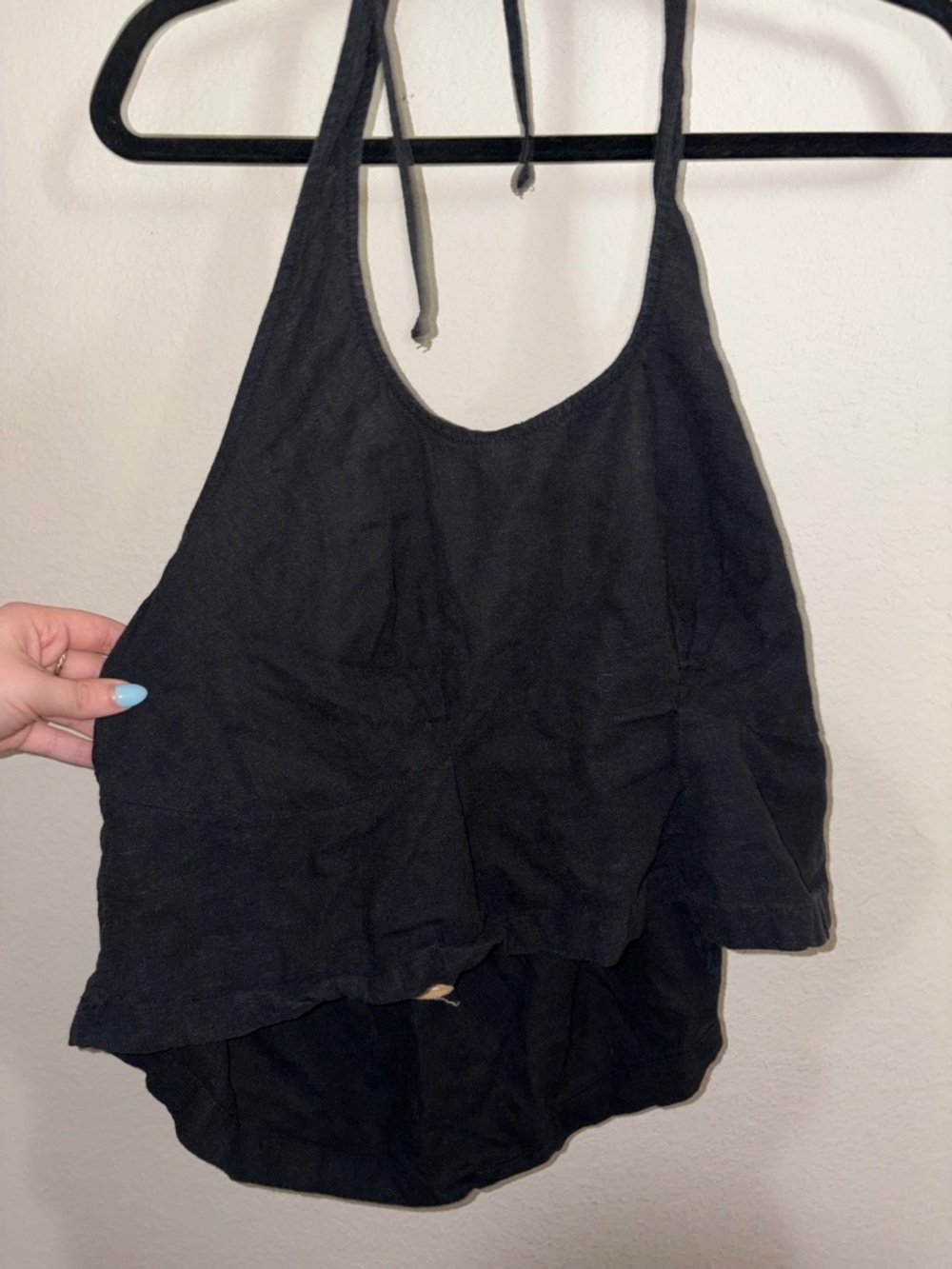 Free People Linen Black Halter Tank Top - Women's Casual Summer Top